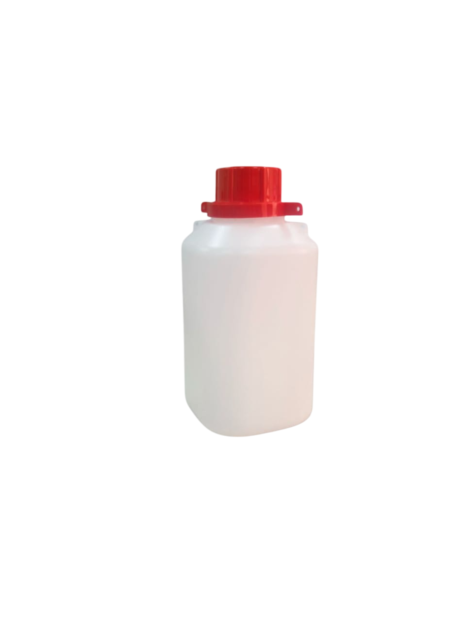 White plastic sampling bottle with a red cap, designed for secure sealing and sample preservation.