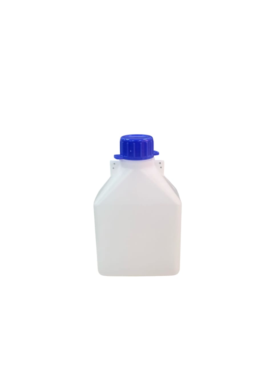 White plastic sampling bottle with a blue cap, designed for secure sealing and sample integrity.