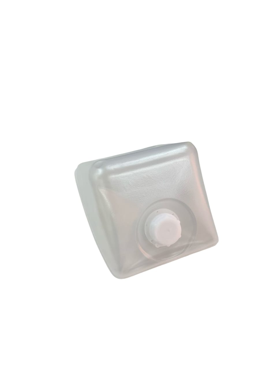 Transparent flexible plastic container with a white cap, designed for liquid storage and transportation.